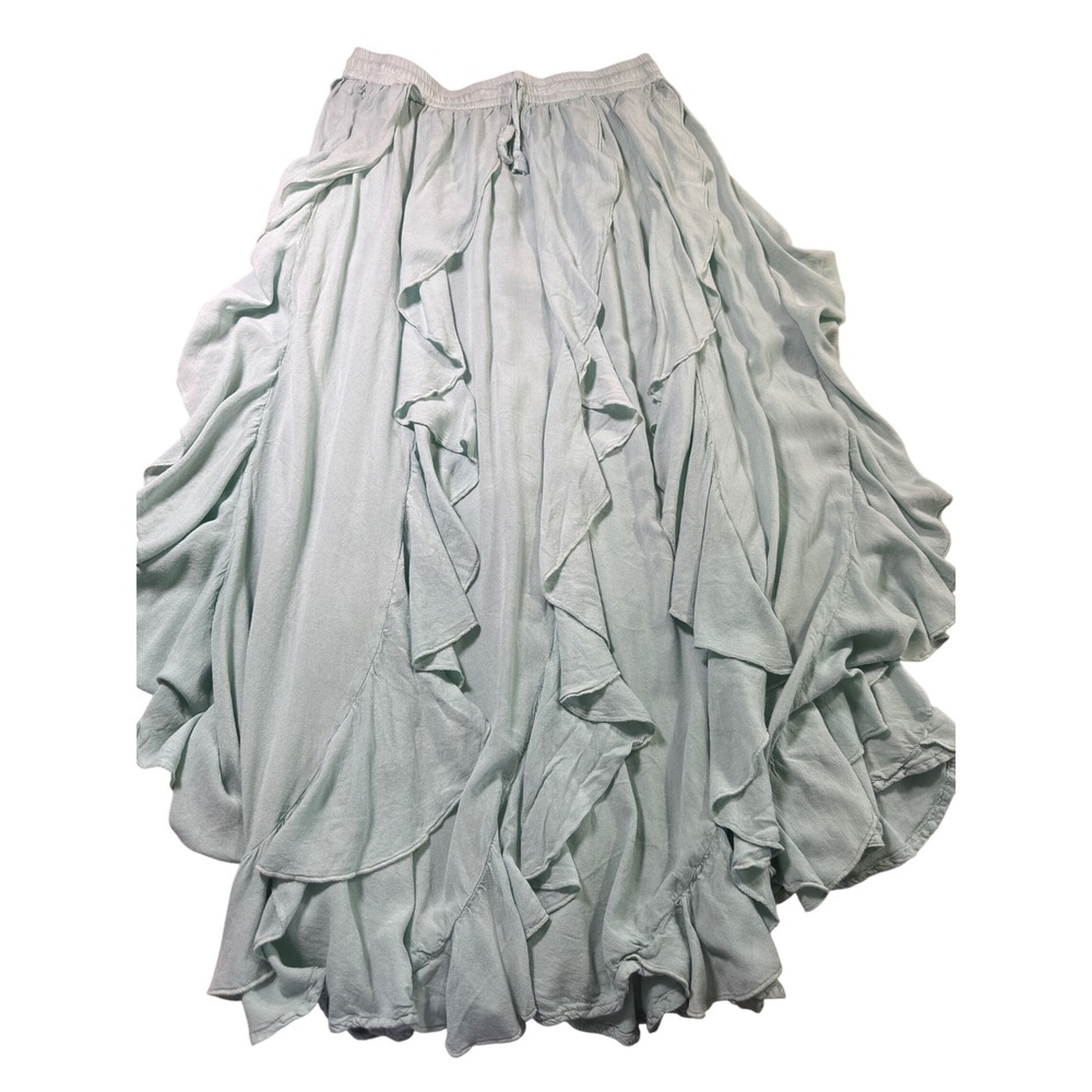 Earthbound Trading Co Women Large Sage Green Ruffle Tiered Boho Maxi Skirt